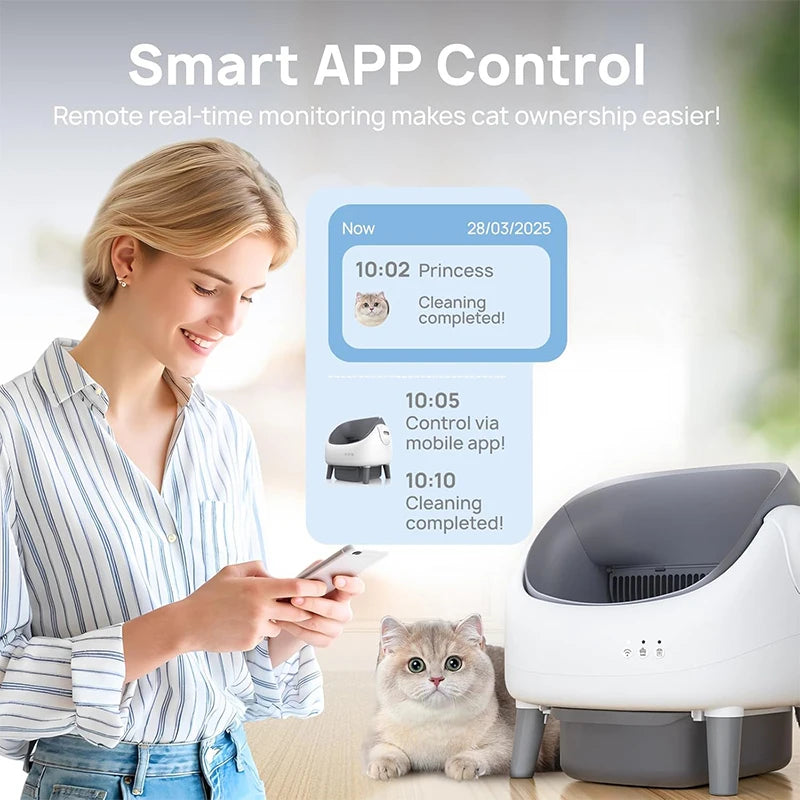 Self-Cleaning Semi-Open Smart Litter Box for Cats with Odor Control & APP Monitoring