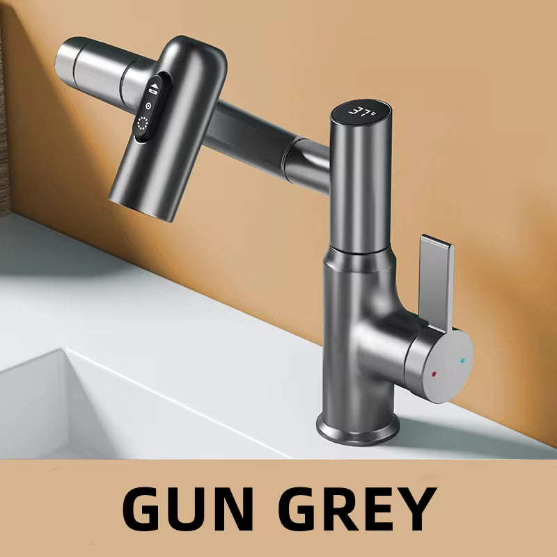Digital Display LED Basin Faucet with 360-Degree Rotation, Multi-Function Stream Sprayer, Hot and Cold Water Sink Mixer for Bathroom Use