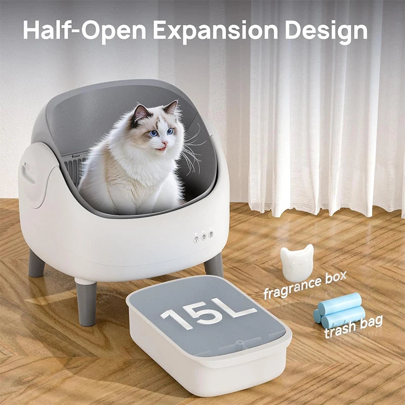Self-Cleaning Semi-Open Smart Litter Box for Cats with Odor Control & APP Monitoring