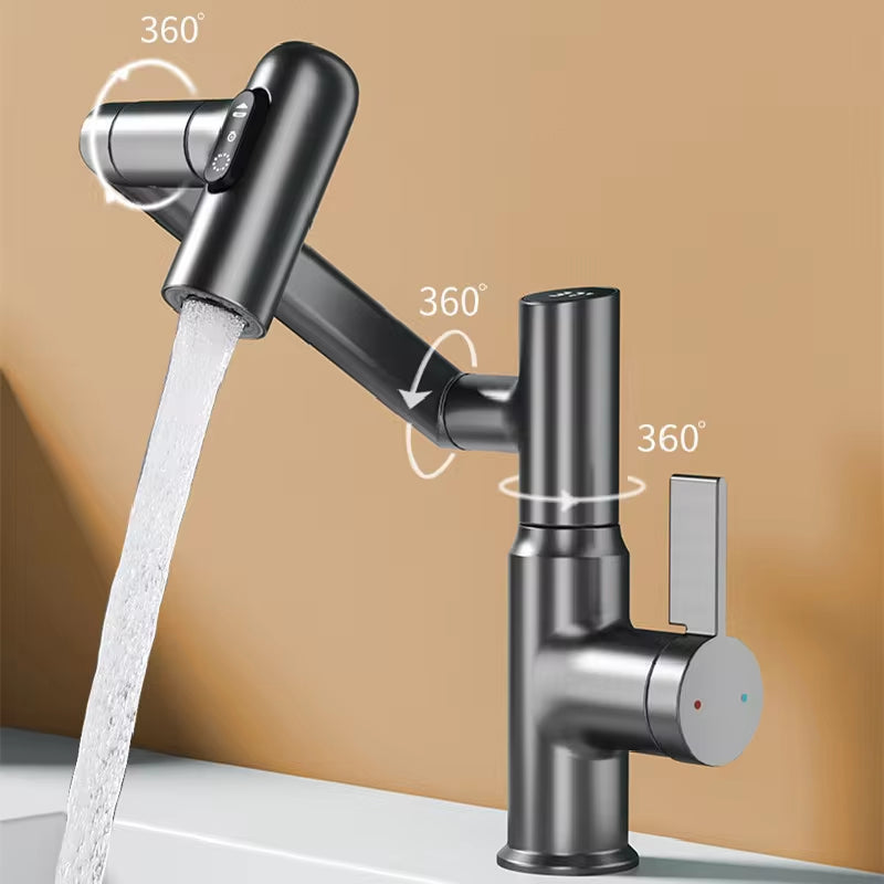 Digital Display LED Basin Faucet with 360-Degree Rotation, Multi-Function Stream Sprayer, Hot and Cold Water Sink Mixer for Bathroom Use